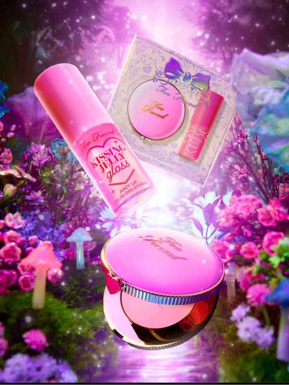 Too Faced Pink Blush & Juicy Pink Kissing Jelly Gloss Set